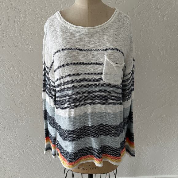 HEM & THREAD | Striped Cotton Knit Sweater NEW Womens Large Lightweight Pullover - Picture 3 of 12